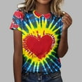 thumbnail image 2 of QUNYINEY Tie Dye Tee Shirts Womens Casual Crew Neck Short Sleeve Tops Going Out Pullover Loose Love Heart Shirts, 2 of 6