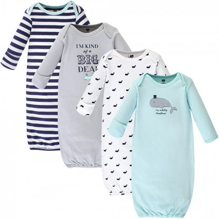 UPC: 0660168536515 | Hudson Baby Infant Boy Cotton Long-Sleeve Gowns 4pk  Handsome Whale  0-6 Months