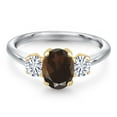 thumbnail image 3 of Gem Stone King 10K Two Tone Gold Brown Smoky Quartz and White Moissanite Engagement Ring for Women | 1.66 Cttw | Oval 8X6MM | Gemstone Birthstone | Size 9, 3 of 7