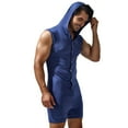 thumbnail image 2 of Hwmodou Male Rompers Male Spring Fitess Tight Jumpsuit Wear Vest Soild Button Hooded Jumpsuit Holiday Vacation Bodysuits For Man, 2 of 5