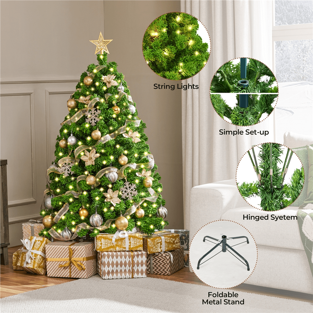 Alden Design 4.5 FT Pre-lit Snow Flocked Christmas Tree with 100 Lights, Pure Green