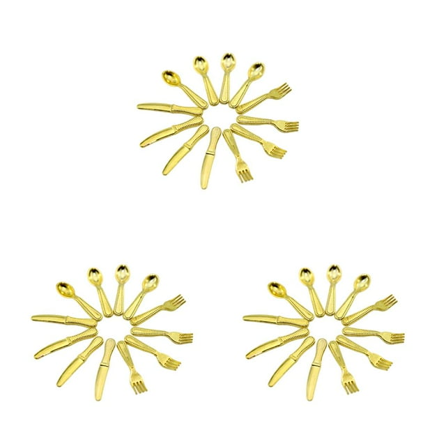 serony 12 Pcs Assiettes Miniatures Réalistes Apparence Élégante Fourche Exquise Vaisselle Modèle Mini-Maison Accessoires Significatif Cadeau B-Gold 3Set