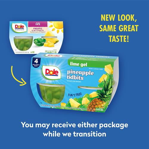 Dole Fruit Bowls Pineapple In Lime Flavored Gel Snacks, 4.3Oz 4 Total Cups, Gluten & Dairy Free, Bulk Lunch Snacks For Kids & Adults - Pack of 2