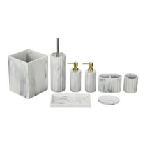 8 Piece Set White Marble Look Resin Bathroom Basket and Accessories Set