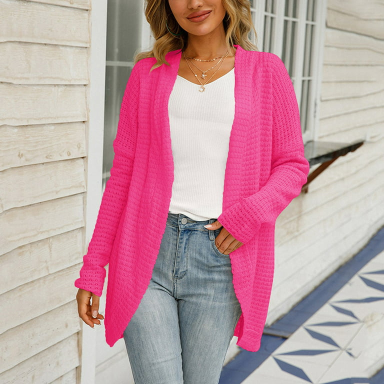 Hot Pink Sweater Woman Fall Tops Cardigan Sweaters for Women