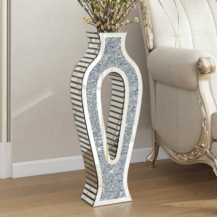 SHYFOY 30" Mirror Floor Vase with Sparkling Diamond Accents Glass Vase for Faux Floral