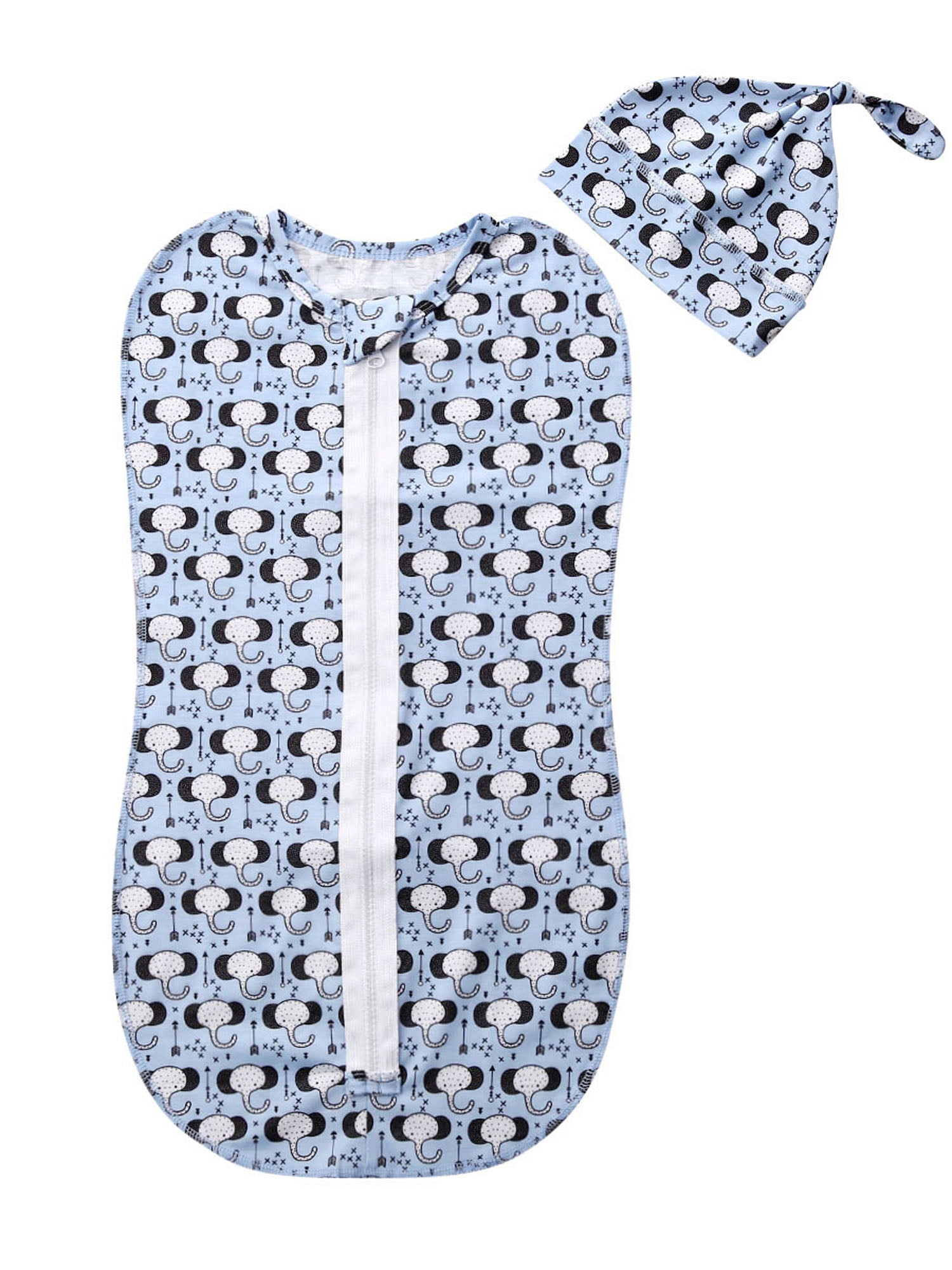 Kuriozud Newborn Baby Cute Zipper Swaddle Blanket Sleeping Bag+Hat