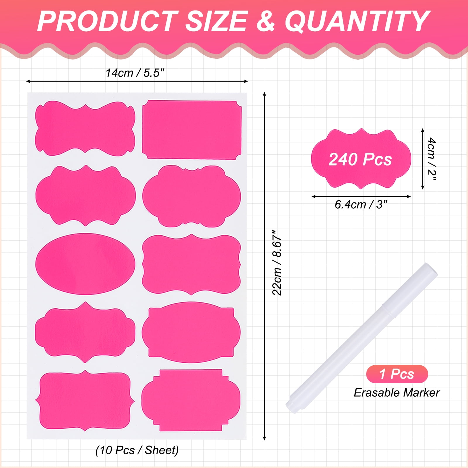 Uxcell 240 Pcs Chalkboard Labels for Jars, 2" x 3" Self Adhesive Blank Gift Stickers All Purpose Name Tags Sticker with Marker for Present, Canning, Bottle, Food Containers, Rose Red