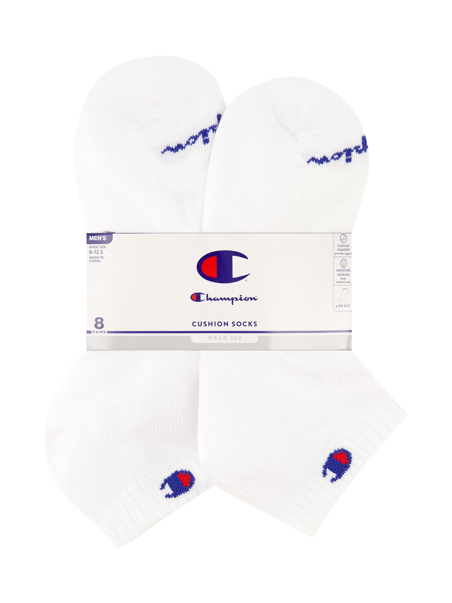 Champion Men’s Low Cut Socks 8 Pack – Half Terry Cushion, Moisture-Wicking, Arch Support, Stretch Comfort, Sizes 6–12.5