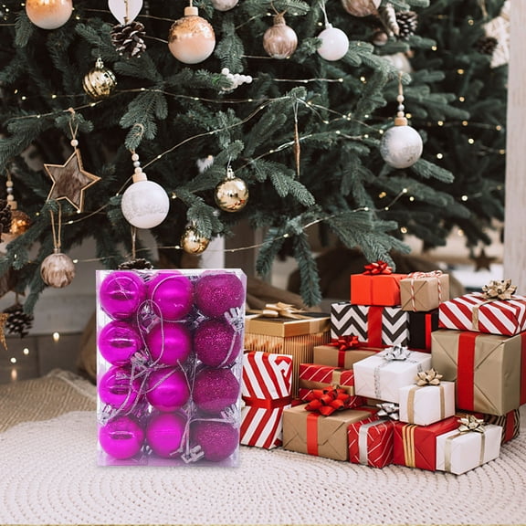 2 Set of 24PCS Christmas Ball Ornaments Kit, 1.18" Mini Bright/Matte/Powder Electroplated Colored Hanging Ball Decorations, Shatterproof Christmas Tree Ball for Holiday Party Decor(E)