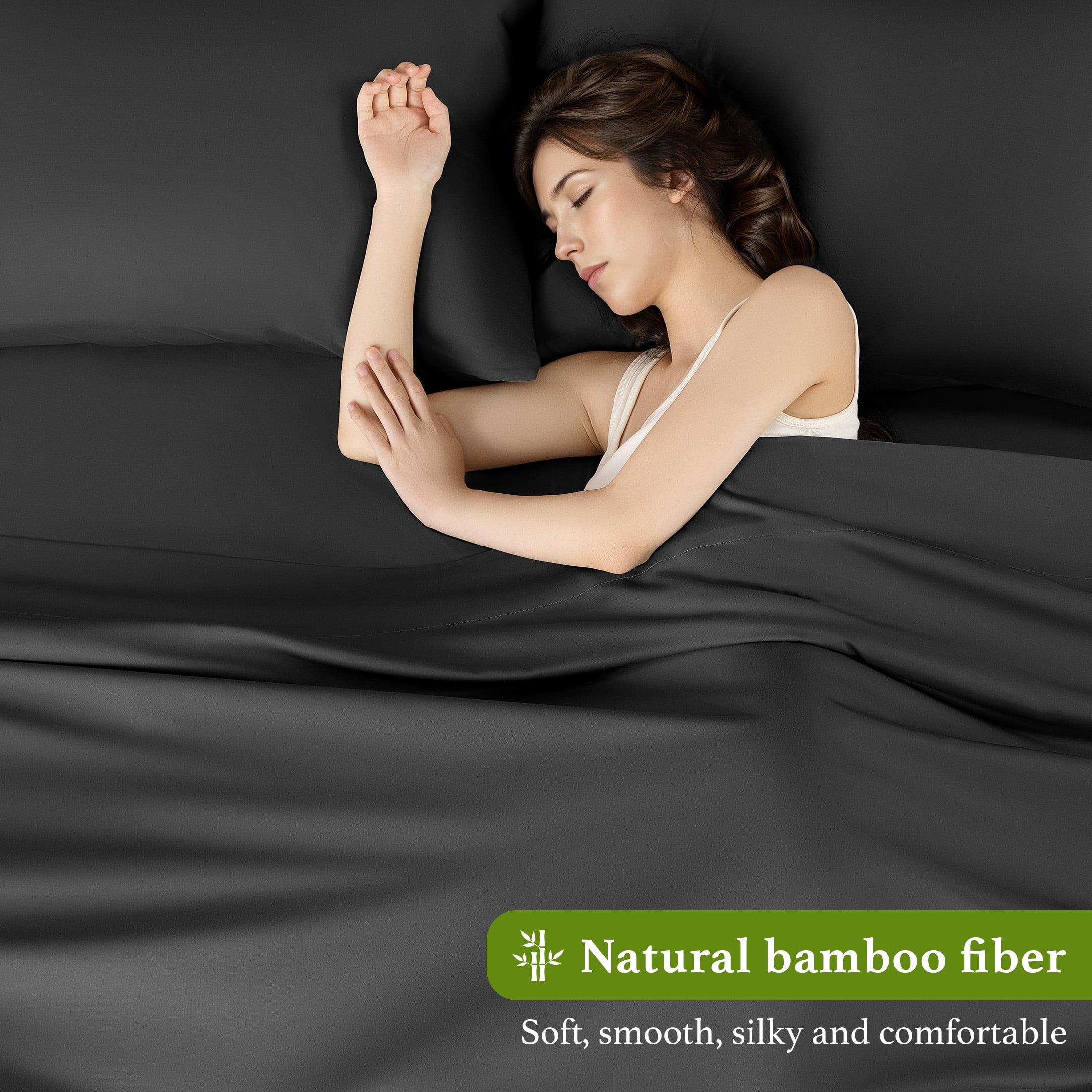 Baauye Cozy Bamboo Sheets Set, 4-Piece Full Sheet Set with 16" Deep Pockets, Soft and Breathable Bed Sheets, Black