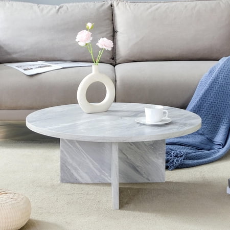 Round Gray Coffee Table Round Gray Marble-Effect Coffee Table Modern