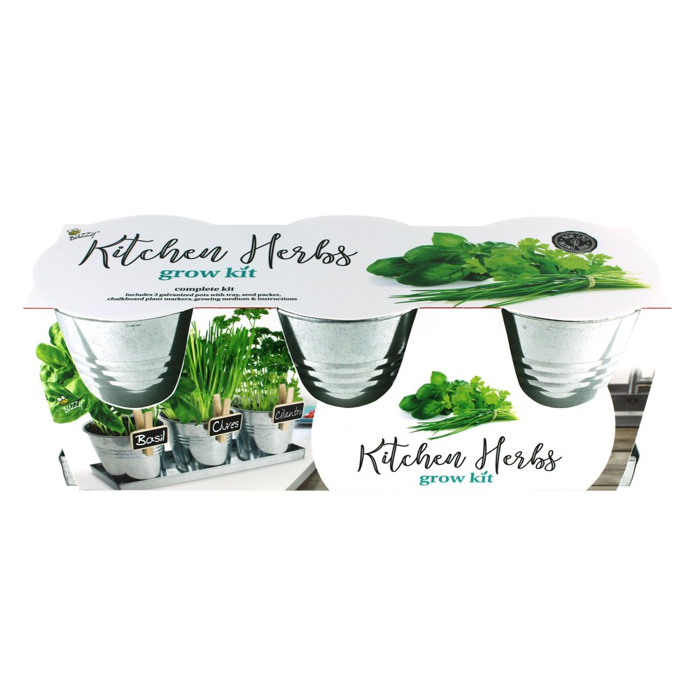 Buzzy 3 Pot Grow Kit with Tray Guaranteed to Grow Kitchen Herbs