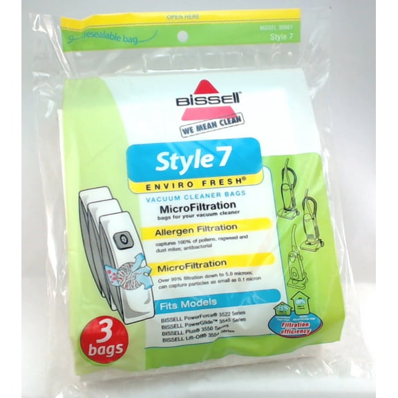 32120, Style 7 Vacuum Bags, 3 Pack fits Compatible with Bissell 3522 Models