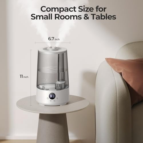 Humidifiers for Bedroom Home, 3.6 L Cool Mist Top-Fill 34H Super Long Time, Quiet 23dB, Baby Humidifier, Oil Diffuser for Large Room, House, Plant, Nursery, Office, BPA FREE, Ultrasonic (Grey)