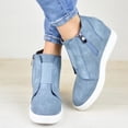 thumbnail image 2 of Women's Platform Wedge Ankle Boots with Side Zipper Breathable Slip On Dress Shoes Lightweight Non Slip Sneakers Blue Size 7, 2 of 4