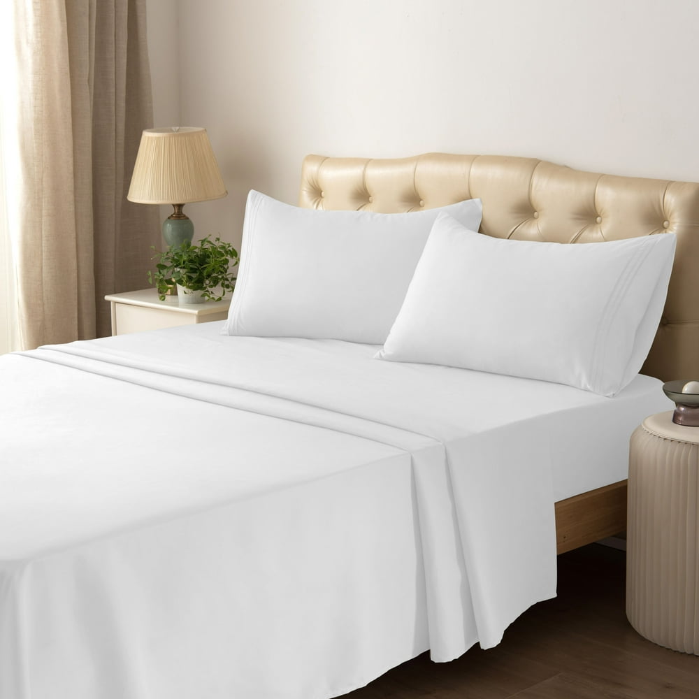 Hotel Collection Microfiber 4 piece bed sheet Set (Twin, White) Super ...