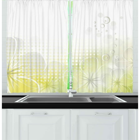 - Grey and Yellow Curtains 2 Panels Set, Abstract Grunge Design Water Bubbles and Flowers Image, Window Drapes for Living Room Bedroom, 55W X 39L Inches, Pale Grey and Pale Yellow, by Ambesonne