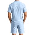 thumbnail image 4 of Uwinwear Men's Linen Casual 2 Piece Outfit Mock Neck Short Sleeve Shirt and Side Button Shorts Set Casual 2 Piece Summer Outfit,Blue,M, 4 of 6
