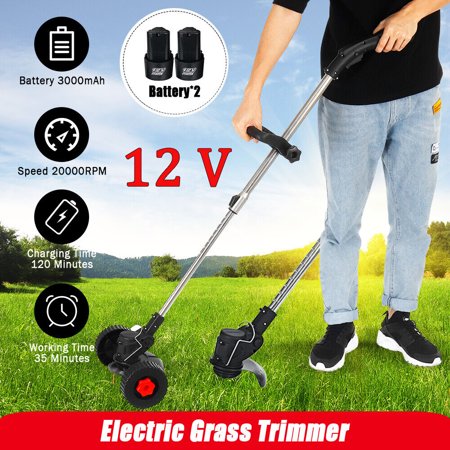 FUTATA Electric Cordless Grass String Trimmer Cutter 12 V Weed Lawn Edger Eater w/ 2 Battery Lightweight Wireless Lawn Mower Adjustable Length