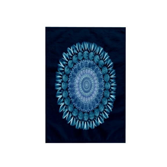 3dRose, Cerulean blue floral mandala on navy blue background, 15x22 Hand Towel