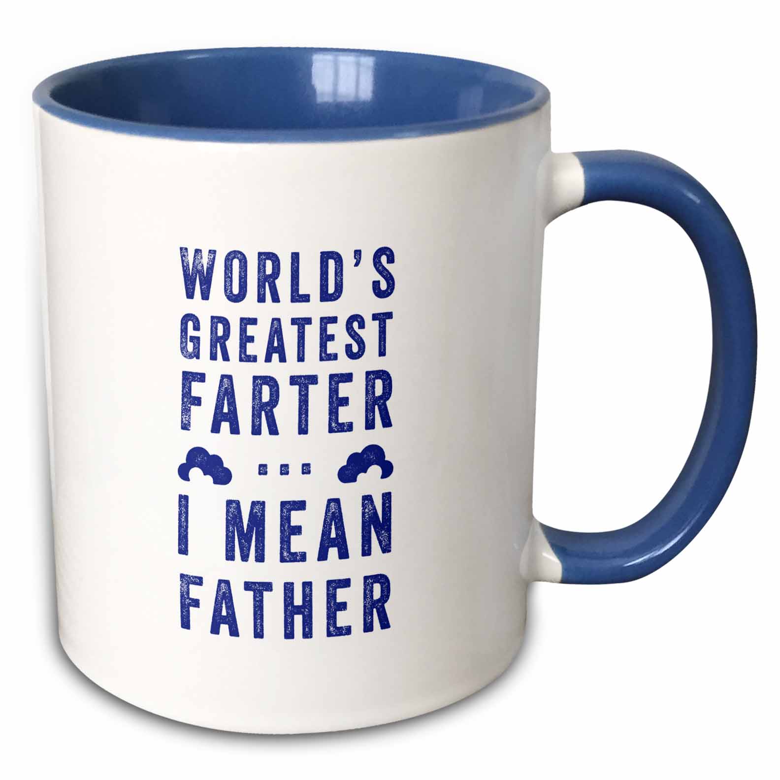 Drose Worlds Greatest Farter I Mean Father In Navy Blue Stamped Style Two Tone Blue Mug