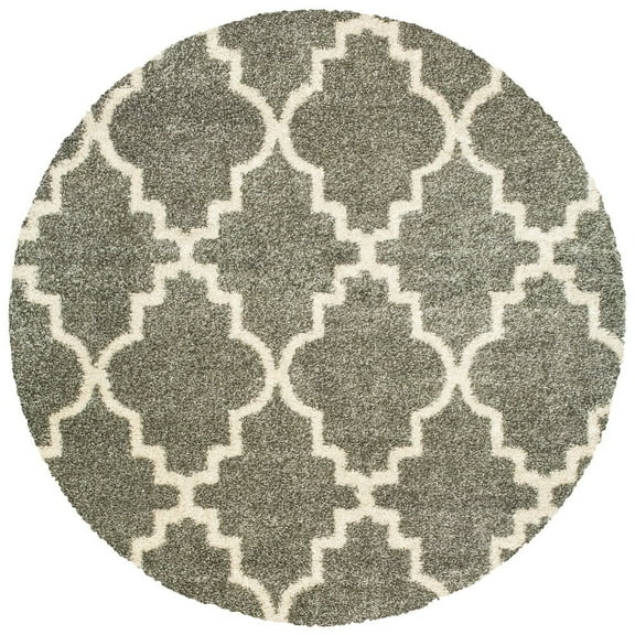 Oriental Weavers Henderson Shag Area Rug - 092E9 - 7'10" Round - in Grey/ Ivory - Plush Soft Shag, Modern Style, Stain Resistant, Cushion Feel, Dining Room Rug
