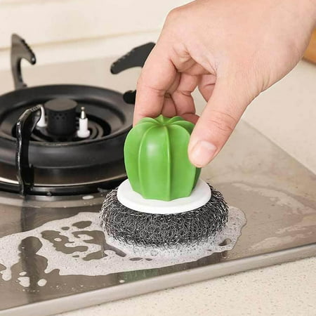 

NEGJ Home Kitchen Cleaning Brush Cactus Dishwashing Brush Cleaning Brush Nano Cleaning Ball With Handle
