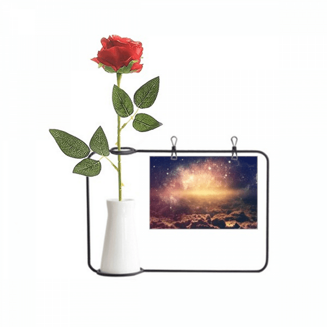 Patrón oro nebulosa cósmica espacio Botella de decoración de jarrones colgantes de flores rosas artificiales