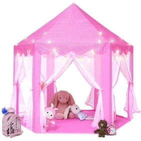 Princess Castle Play Tent Large Kids Play House with Star Lights Girls pink color