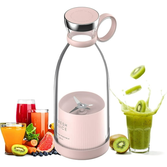 Blender Smoothie Makers, 350ml Portable Blender Mini Jug Blenders, Multifunctional Personal Blender Fresh Juice Blender Bottle To Go with USB Rechargeable (Pink)