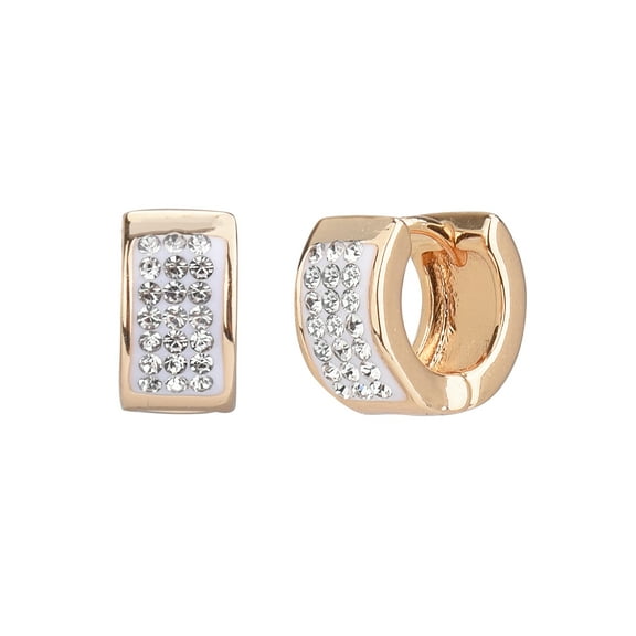 Time and Tru Adult Women's Gold Tone Crystal Huggie Metal Hoop Earring
