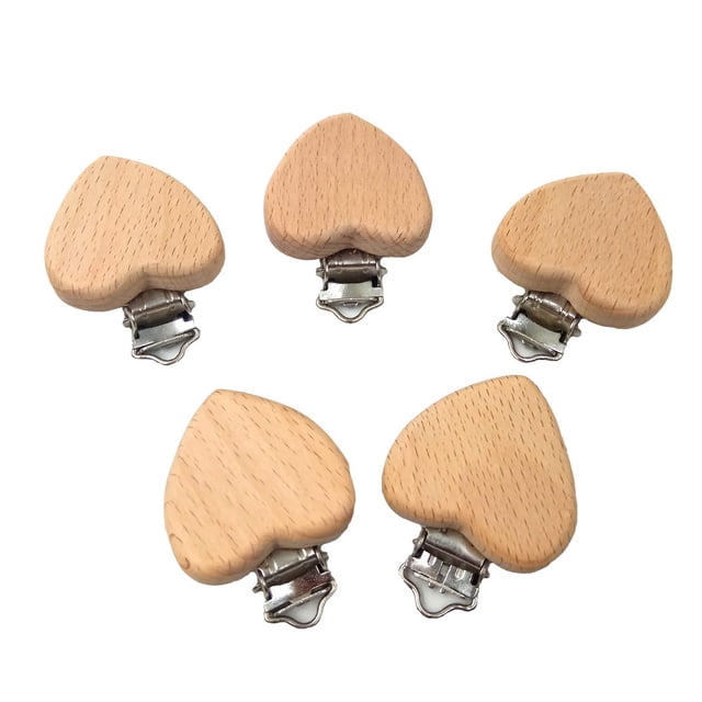 Sujetachupetes ARAKIERST de madera de haya, 5 piezas, forma de corazón