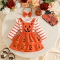 thumbnail image 2 of Ruiwill Newborn Girls Halloween Outfit Fall Winter Soft Romper Dress Headbands 3 Pieces Set Pumpkin Print Long Sleeve Crew Neck Girls Outfit Size 9-12 Months, 2 of 9