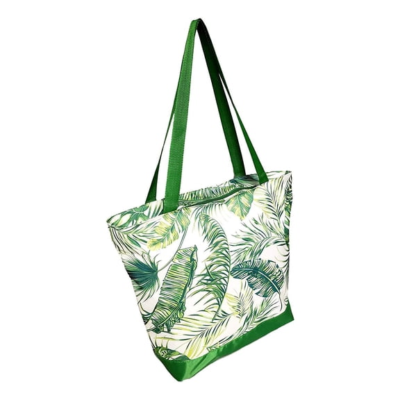 Large Fashion Print Zippered Top Tote 17 x 14 x 6 - Personalized Custom Monogram or Name Embroidery Available Green Paradise Palm