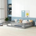 thumbnail image 2 of Bellemave Queen Size Floor Bed for Kids, Wood Toddler Floor Bed with Fence Railings & Support Slats, Montessori Floor Bed for Boys Girls,Gray, 2 of 7