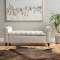 thumbnail image 3 of Ivory Velvet Storage Ottoman Bench with Button Tufted Diamond Stitch, Rolled Arms, & Lid Stay Hinges - Contemporary Style Storage Bench for Living Room, Bedroom, Entryway, 3 of 9