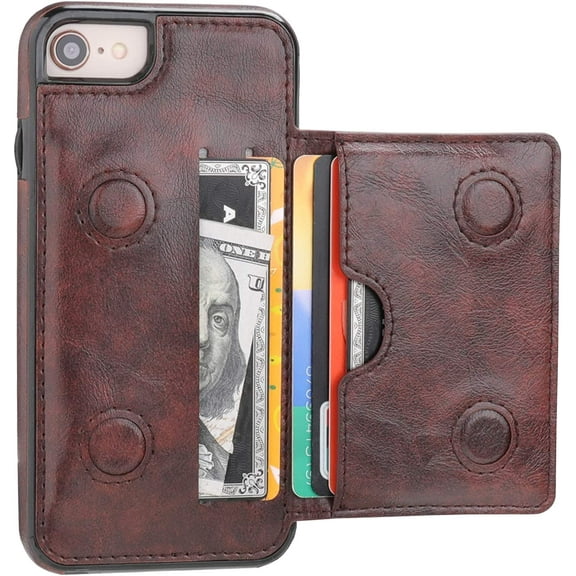 REQO iPhone 7 Wallet Case iPhone 8 iPhone SE 2020 Wallet Case with Credit Card Holder, Premium Leather Kickstand Durable Shockproof Protective Cover for iPhone 7/8/SE 4.7 Inch(Brown)
