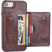 REQO iPhone 7 Wallet Case iPhone 8 iPhone SE 2020 Wallet Case with Credit Card Holder, Premium Leather Kickstand Durable Shockproof Protective Cover for iPhone 7/8/SE 4.7 Inch(Brown)