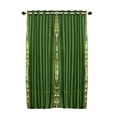 thumbnail image 3 of Ring Top Sheer Sari Curtains 60" W X 120" L matching tiebacks- Handcrafted Forest Green Indian Drapes Unlined for light & airy ambience Perfect for Living/Bedroom/Dining Room Sold in Pairs, 3 of 6