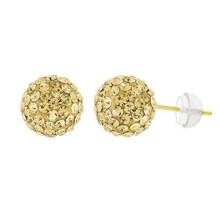 Discount Austrian Crystal Earring - 14k Yellow Gold Womens 8mm Champagne Austrian Crystal Ball Studs Earrings