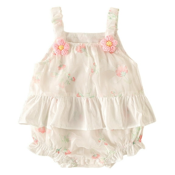Otqutp Toddler Wedding Short Jumpsuit Cute Baby Girl Romper Floral Sleevelessl Outside Bodysuit Romper Dress 0 to 18 Months