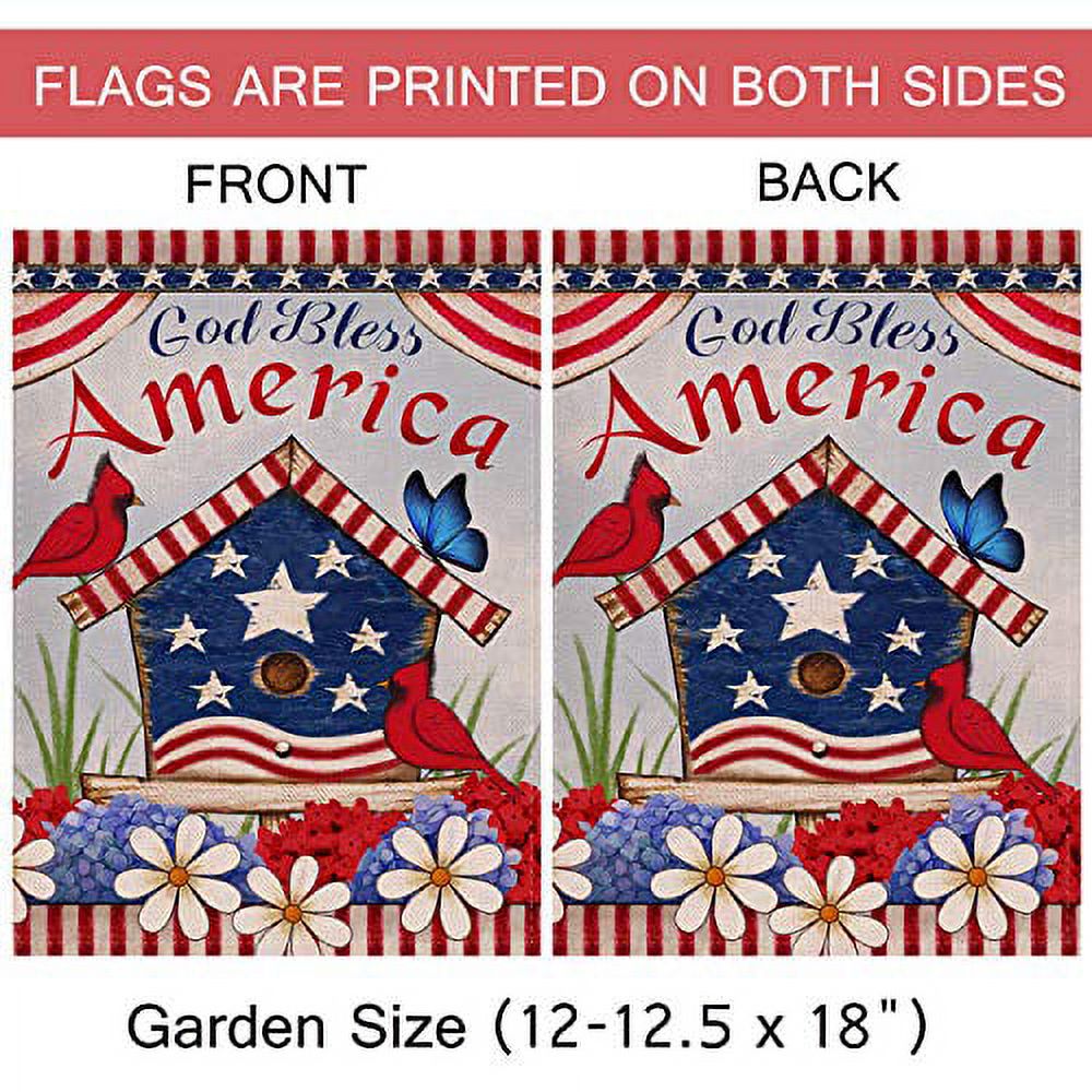 Dyrenson Home Decorative Outdoor 4th of July Patriotic Cardinal Garden Flag Double Sided, God Bless America House Yard Flag, Red Bird Geraniums Decorations, USA Flower Seasonal Outdoor Flag 12 x 18 - image 3 of 3