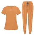thumbnail image 2 of ZQUUVOU Women's Scrubs Uniform Set V Neck Button Short Sleeve Top Drawstring Jogger Pants 2 Piece Set Solid Color Workwear Orange, 2 of 7