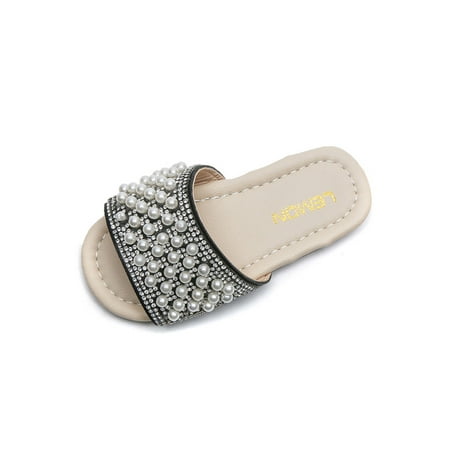 

Audeban Girls Cozy Slip On Summer Beach Shoes Indoor Comfort Water Children House Quick Dry Lightweight Beaded Decor Flat Heels Shower Slippers Slide Sandals