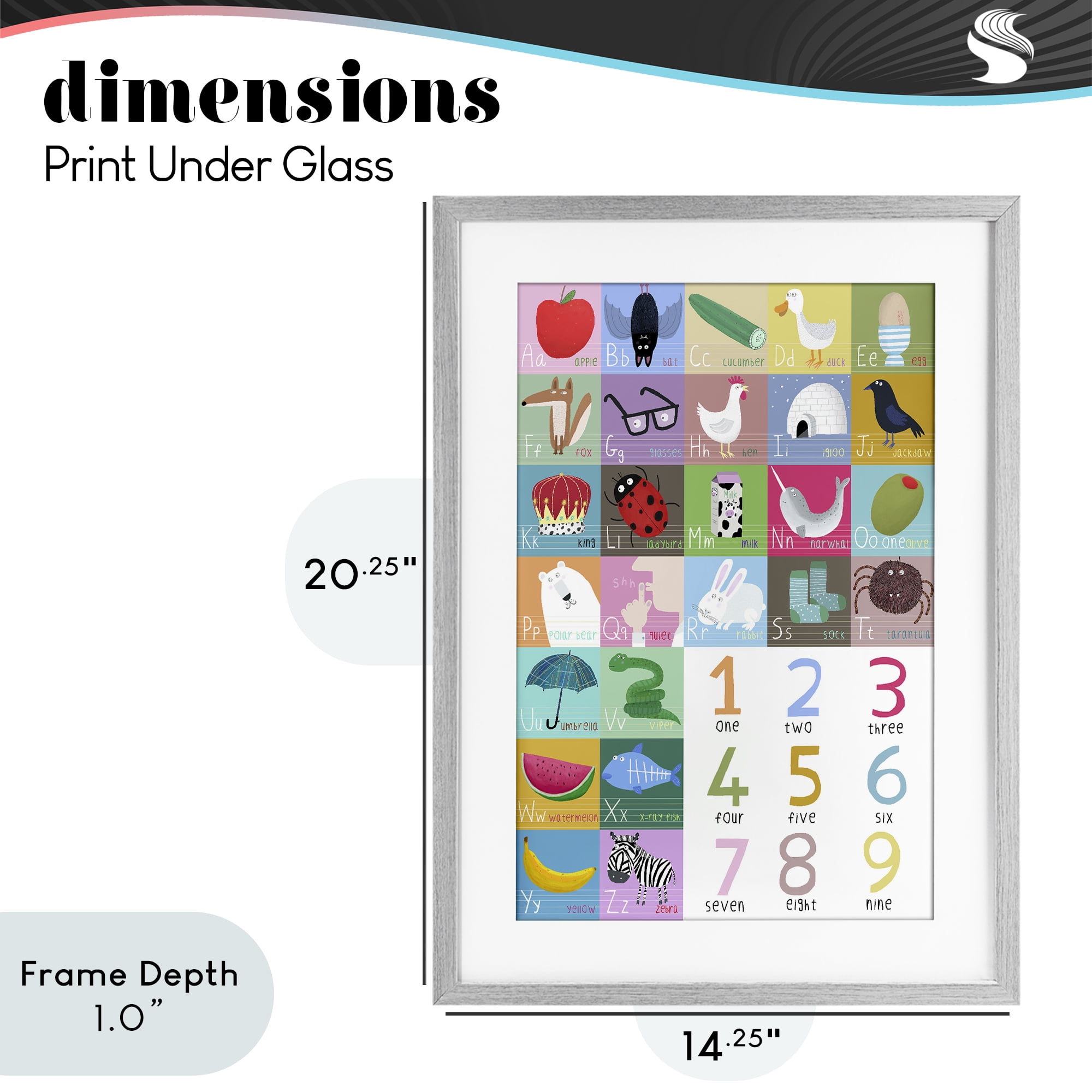 Stupell Industries Counting & Alphabet Learning Gray Framed Print Under Glass, design by Carla Daly