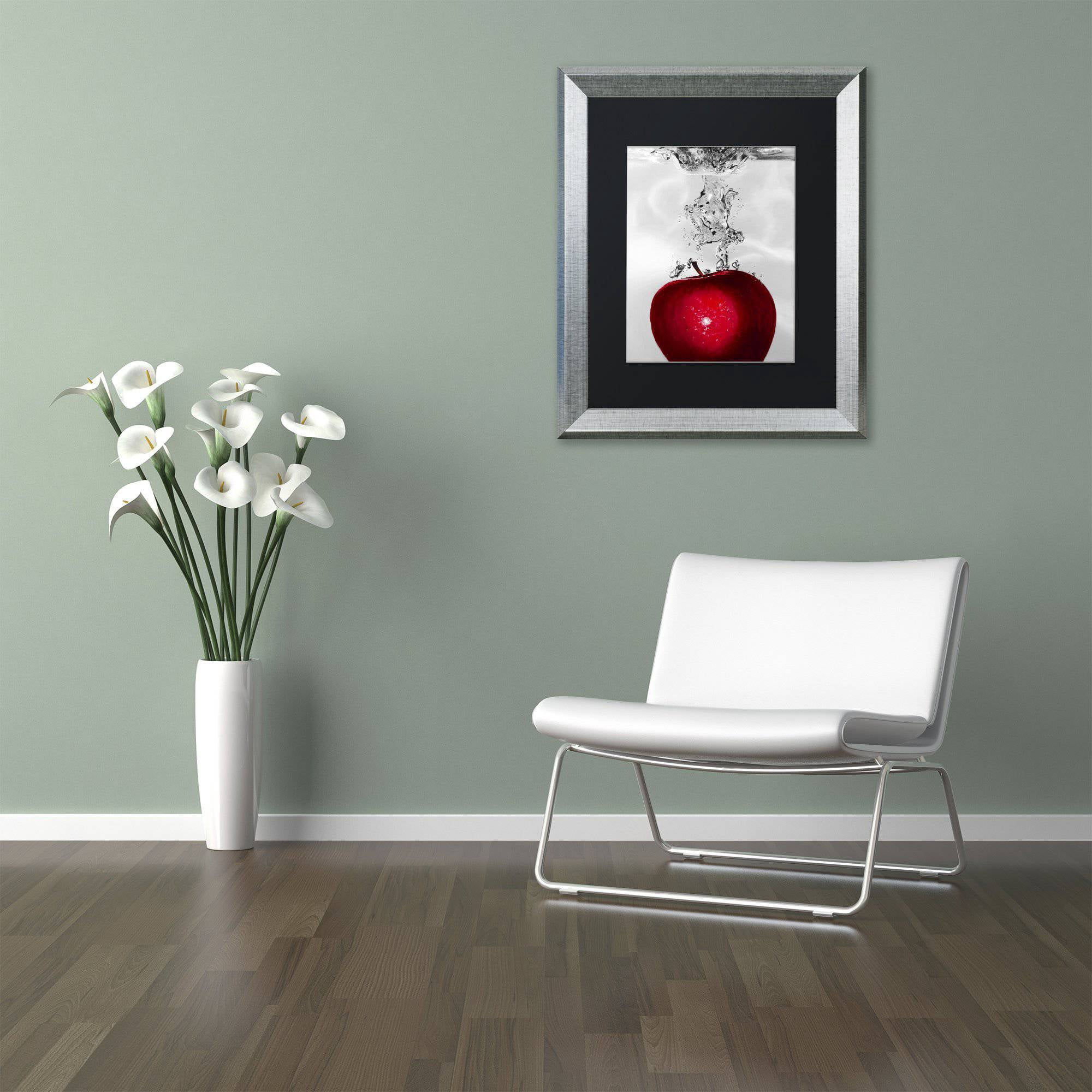Trademark Fine Art "Red Apple Splash" Canvas Art by Roderick Stevens Black Matte, Silver Frame