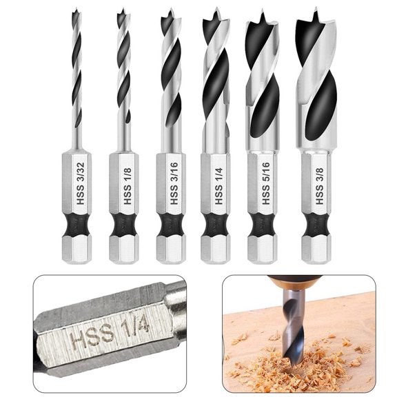 1pc Short Drill Bit 1/4Inch Hex 3/32" 1/8" 3/16" 1/4" 5/16" 3/8" Size HSS For Wood Material Magnetism Power Tools Accessories