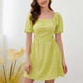 thumbnail image 2 of Gibobby Vestido casual de verano para mujer Nuevo vestido informal de manga corta con cuello cuadrado de color liso para mujer(Amarillo,G), 2 of 5