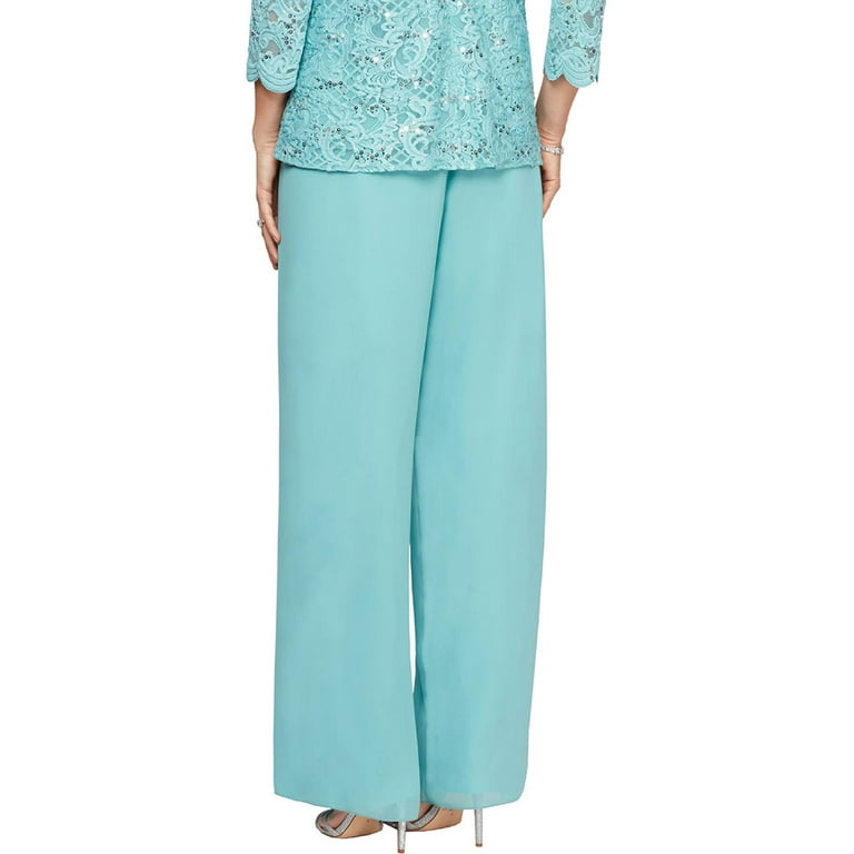 Alex Evenings Womens Petites Sheer High Rise Wide Leg Pants